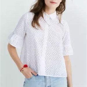Madewell White Eyelet Lace Bell Sleeve Top Blouse - XS